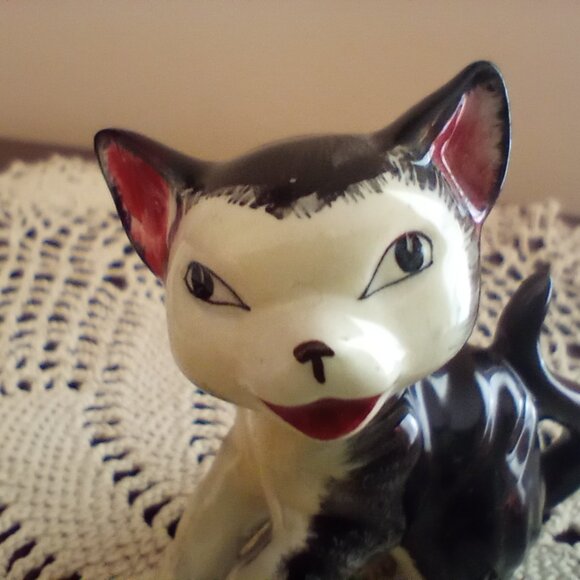 Vintage Black White Porcelain Cat Figurine Figaro - Picture 7 of 8